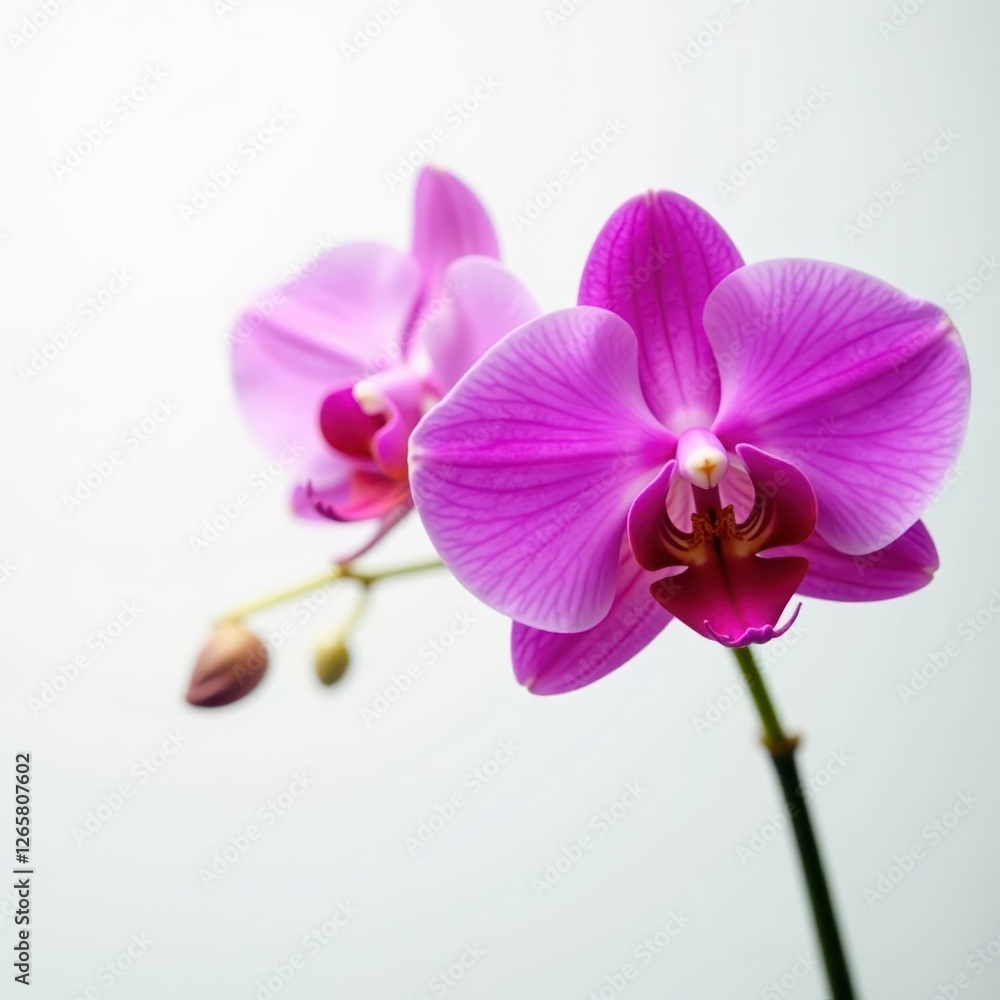 Obraz premium Single rosy orchid, vibrant color, pristine white backdrop , elegant, beauty, exotic