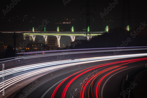 Považská Bystrica, Long exposure photo of traffic on the move on the D1 highway in Slovakia. photo