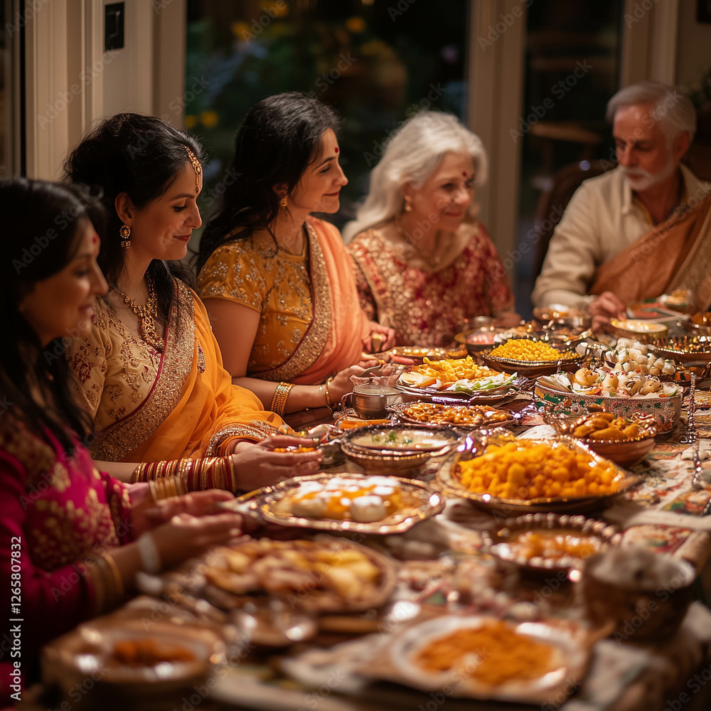 Traditional Indian Family Gathering for a Festive Meal Traditional Indian Family Gathering for a Festive Meal