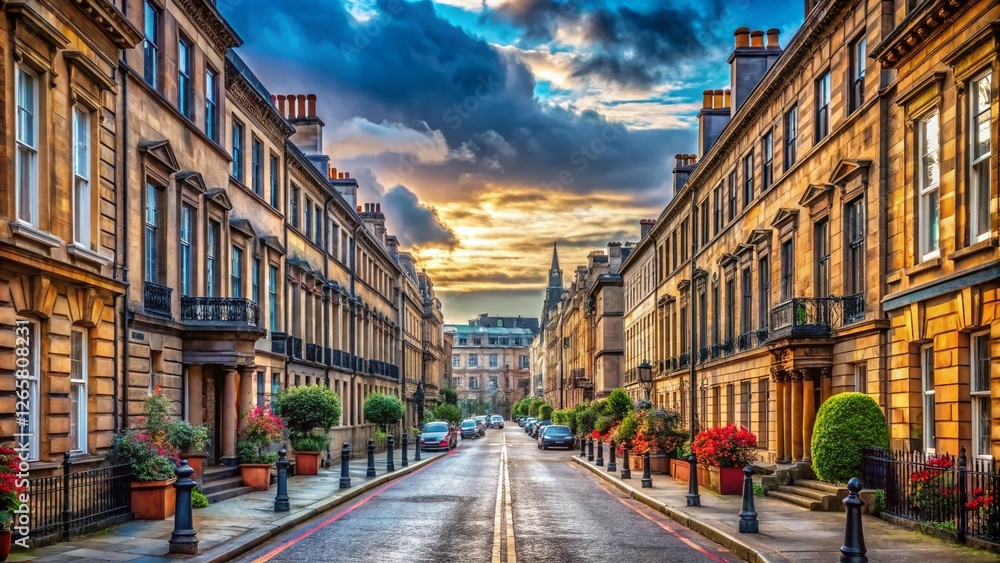 Naklejka premium Glasgow Blythswood Street Cityscape: Scottish Architecture & Urban Scene
