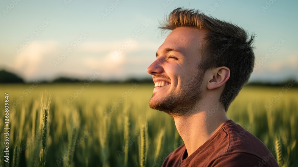 Young man smiles warmly in a serene moment, embodying joy and simplicity. Young man smiles warmly in a serene moment, embodying joy and simplicity.