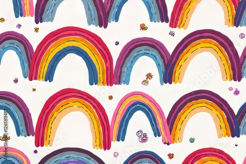 Colorful Rainbow Pattern on White Background for Kids' Fabric or Decor
