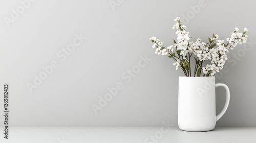 Wallpaper Mural White flowers in a white mug, minimalist interior Torontodigital.ca