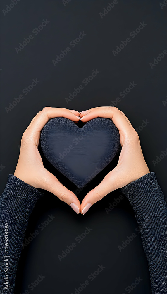 Fototapeta premium Hands shaping a heart on a black background, love concept
