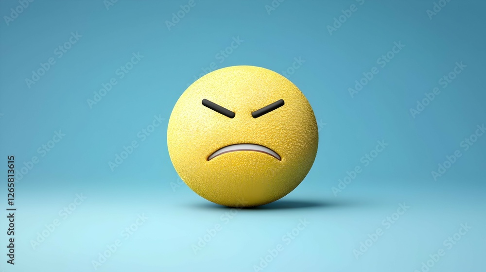 Fototapeta premium Angry Yellow 3D Emoji on Blue Background
