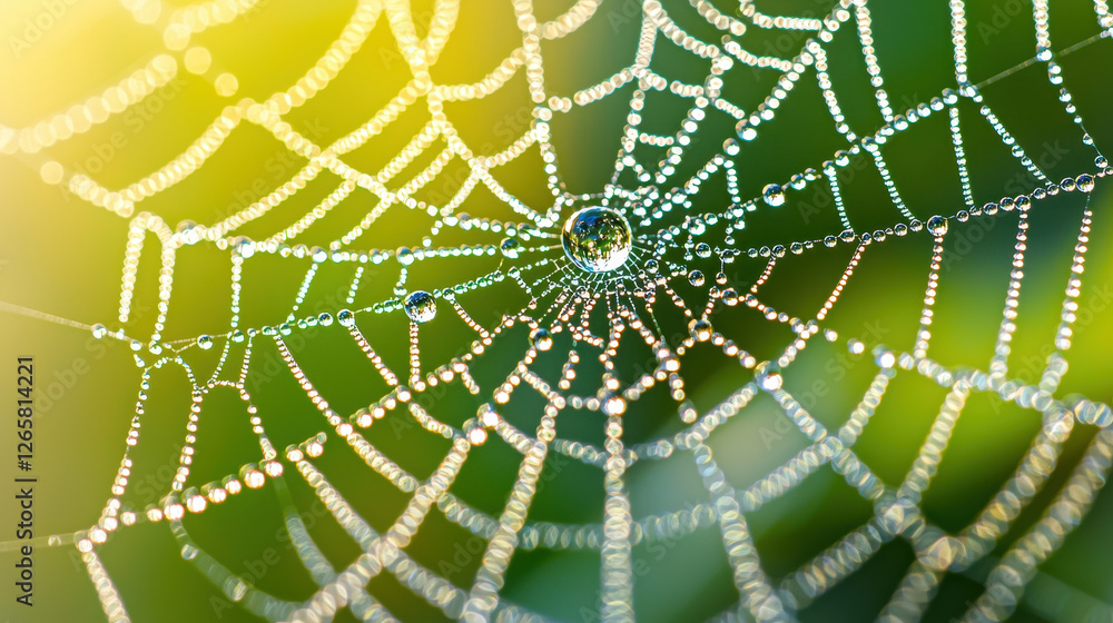 Close-up of a dew drop on a spider web showcasing morning freshness and nature's beauty Close-up of a dew drop on a spider web showcasing morning freshness and nature's beauty