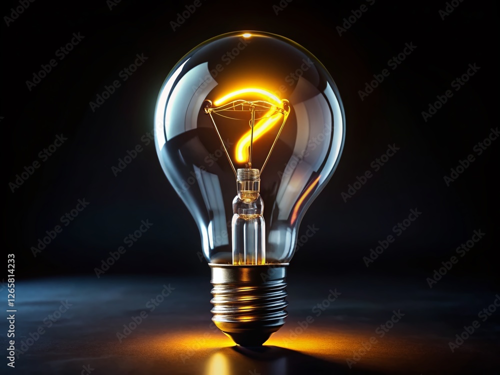 Glowing Question Mark Inside Lightbulb - Dark Night Photography Stock Photo Glowing Question Mark Inside Lightbulb - Dark Night Photography Stock Photo