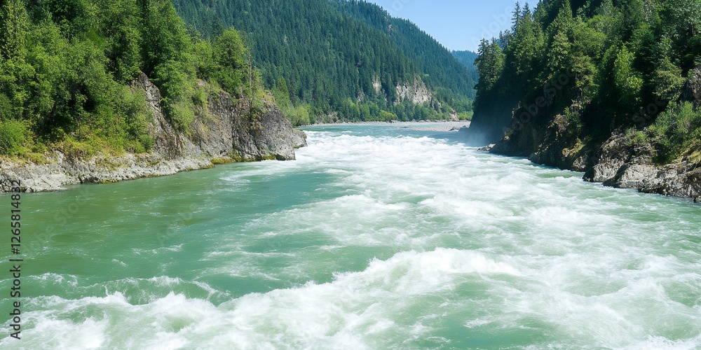 Rapid River Flowing Through Lush Green Mountains A Stunning Nature Scene