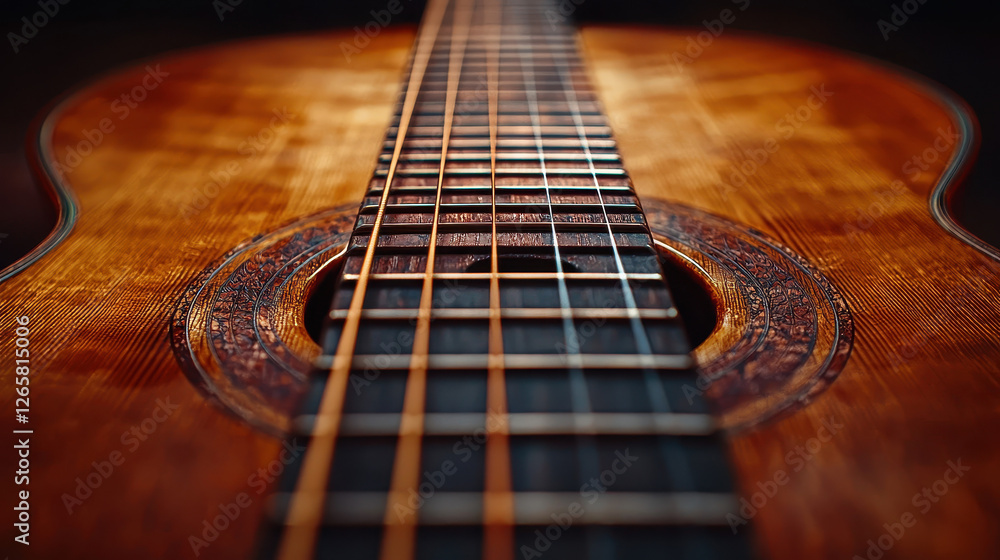 Fototapeta premium Vibrating guitar string captures the essence of harmonious sound in close-up detail