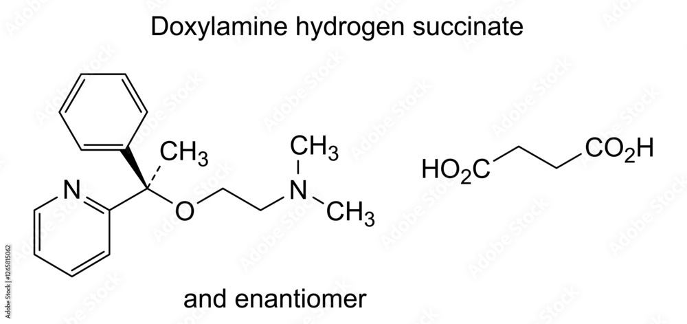 Chemical structure of doxylamine hydrogen succinate, drug substance Chemical structure of doxylamine hydrogen succinate, drug substance