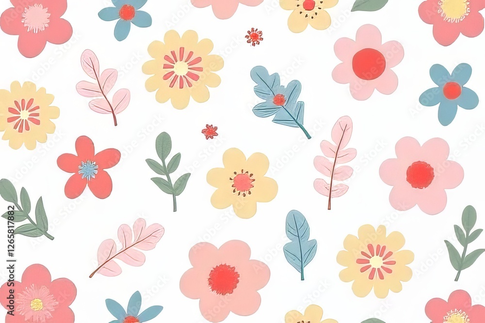 custom made wallpaper toronto digitalCute Pastel Floral Pattern with Leaves for Spring Decor