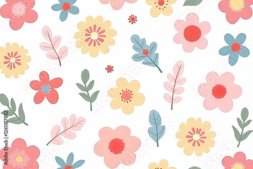 Wallpaper Mural Cute Pastel Floral Pattern with Leaves for Spring Decor Torontodigital.ca