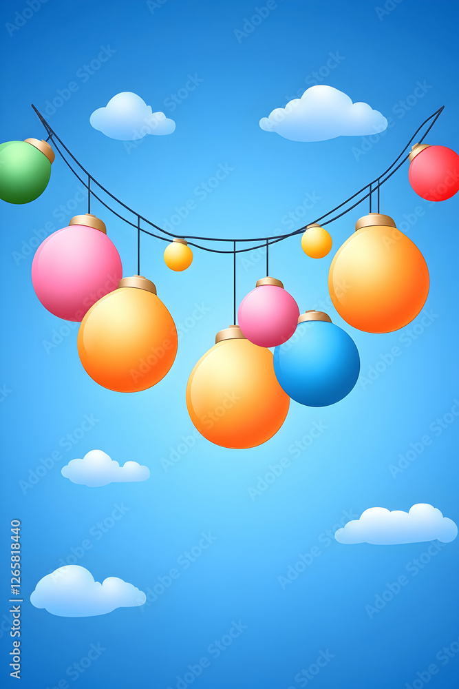 Ornament hanging on a rope, against the sky with clouds, for Christmas backgrounds Ornament hanging on a rope, against the sky with clouds, for Christmas backgrounds