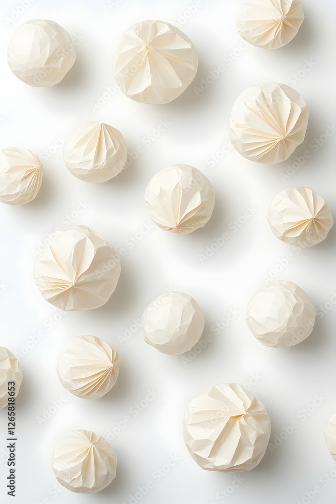 Paper balls on white background for decoration and crafts, art background Paper balls on white background for decoration and crafts, art background