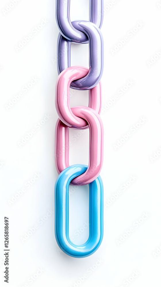 Obraz premium Pastel Chain Links on White Backdrop for Connection, Strength, or Unity Concepts