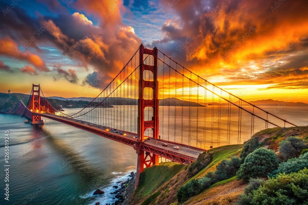 Golden Gate Bridge Dramatic Sunset - San Francisco Bay Area Landmark Golden Gate Bridge Dramatic Sunset - San Francisco Bay Area Landmark
