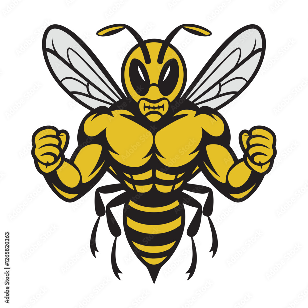Obraz premium Buff Bumblebee Fitness Vector – Fun Bee Gym Design for Workout Enthusiasts