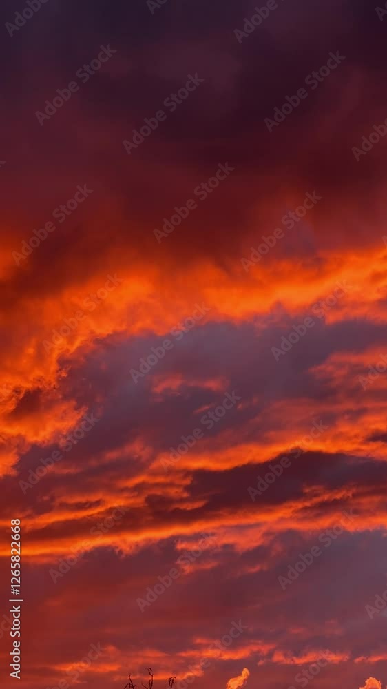 Stunning Vertical Summer Sunset with Fiery Red and Orange Clouds in the Sky Stunning Vertical Summer Sunset with Fiery Red and Orange Clouds in the Sky