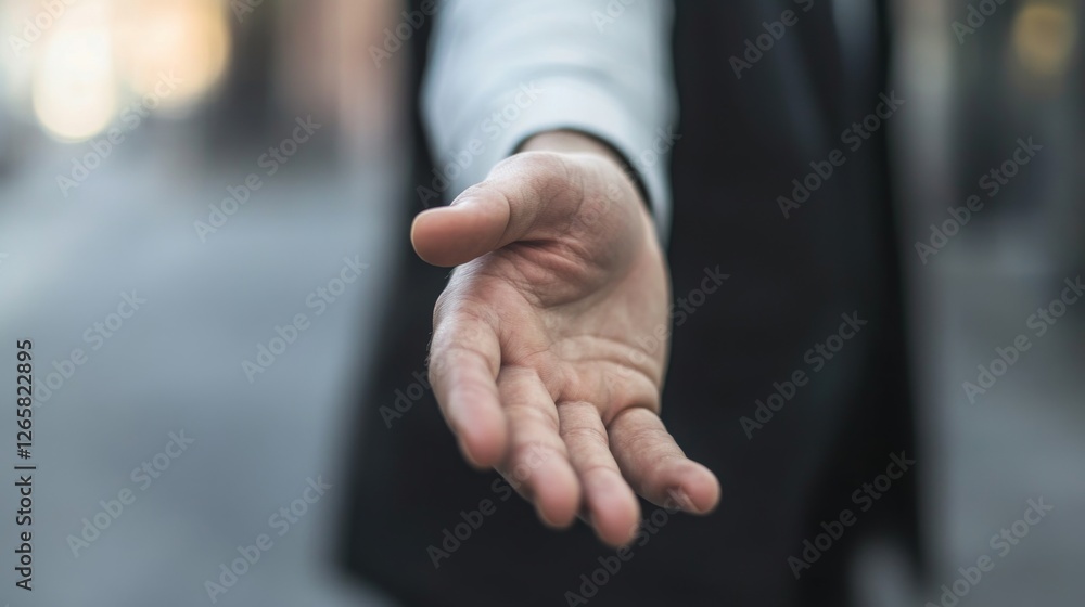Fototapeta premium Outstretched hand, business, city, help, collaboration