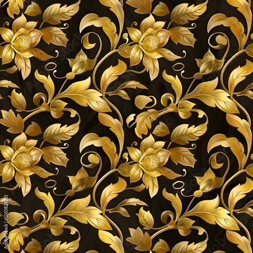 Golden Floral Pattern. Baroque Style Vintage Design