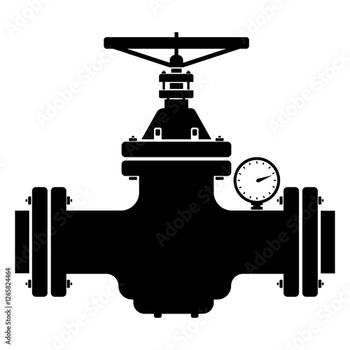 Large Industrial Pipe Plumbing Control Valve for gas, water, oil, sewage, or steam - Black Silhouette illustration Icon Vector