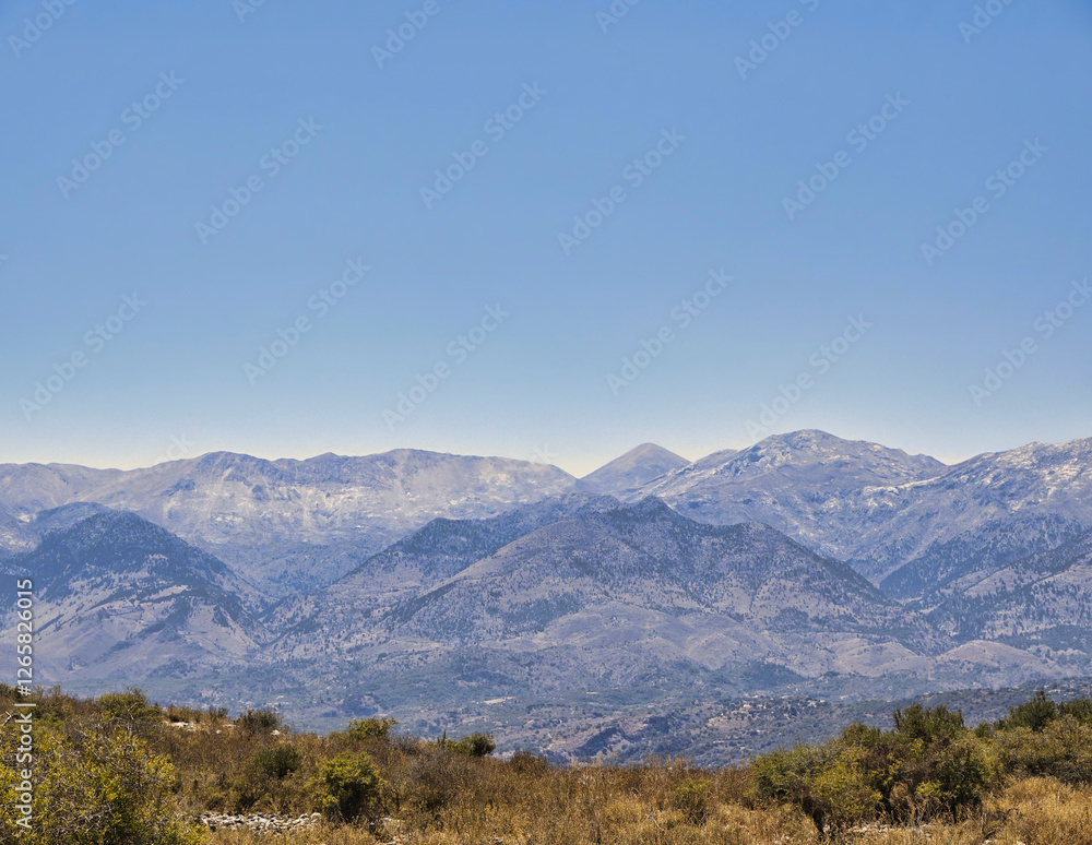 Landscape with White Mountains in Crete seen from a long distance Landscape with White Mountains in Crete seen from a long distance