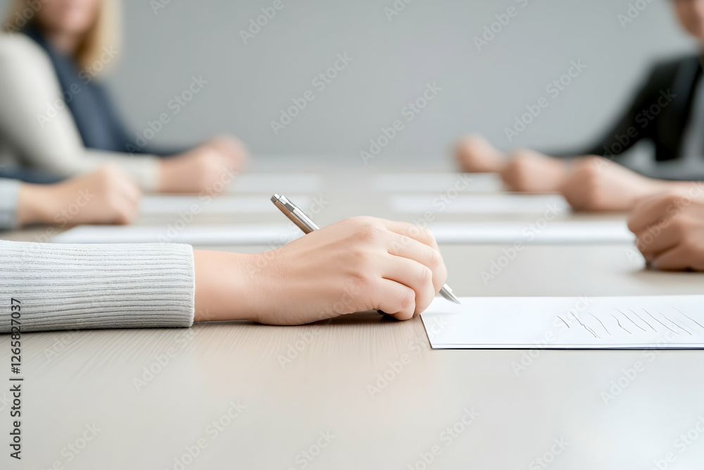 Fototapeta premium Signing the contract. Office background is blurred. Could be used in business articles