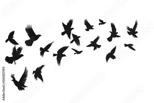 Flock of Birds Flying in the Sky - Vector Silhouette