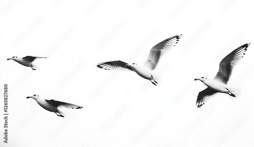 Obraz premium Black and White Seagulls in Flight – Minimalist Aesthetic