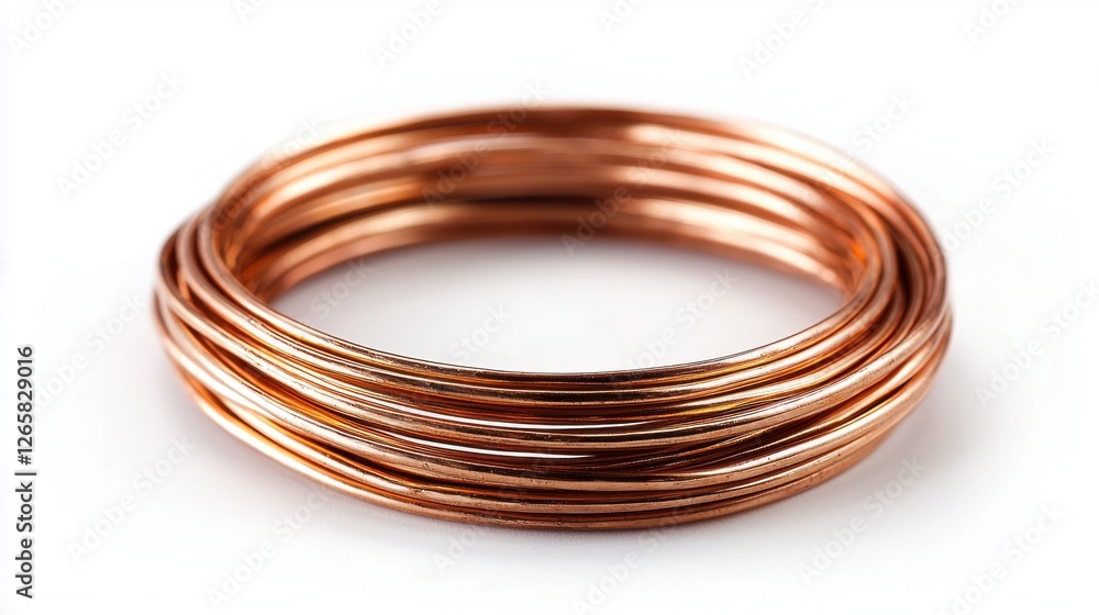 Copper wire coil on white background for crafting and electrical use Copper wire coil on white background for crafting and electrical use