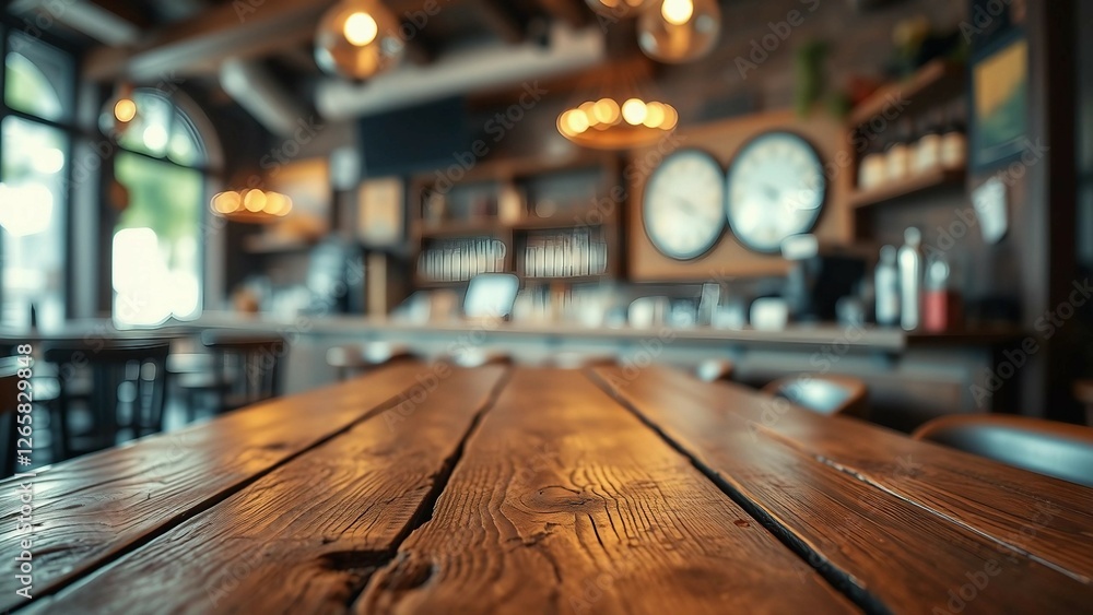 Empty wooden table rustic and blurred background of bar or pub For product display High quality phot Empty wooden table rustic and blurred background of bar or pub For product display High quality phot