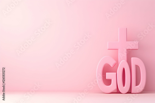 The word God in pink with a cross. Faith concept for Christian background