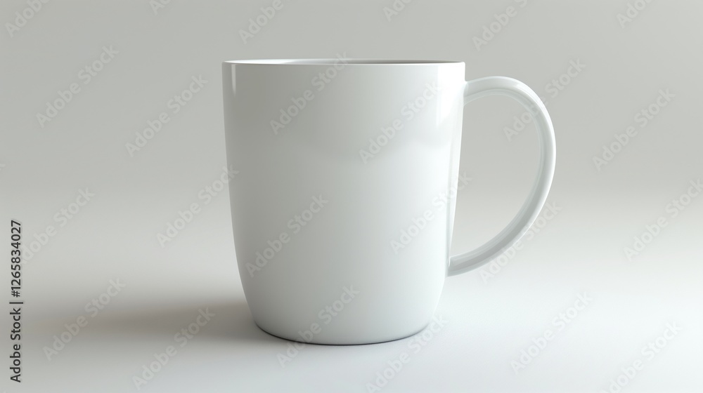 Fototapeta premium A plain white mug with a subtle design, resting on a clean white surface.