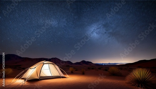 Tienda de Campaña bajo las Estrellas en un Desierto Remoto – Aventura y Tranquilidad