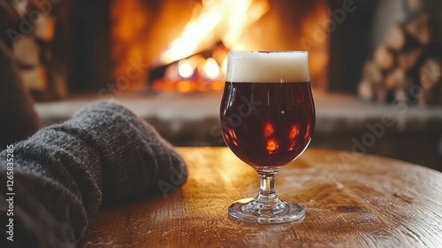 Cozy evening drink near the fire for relaxation and warmth at home in winter