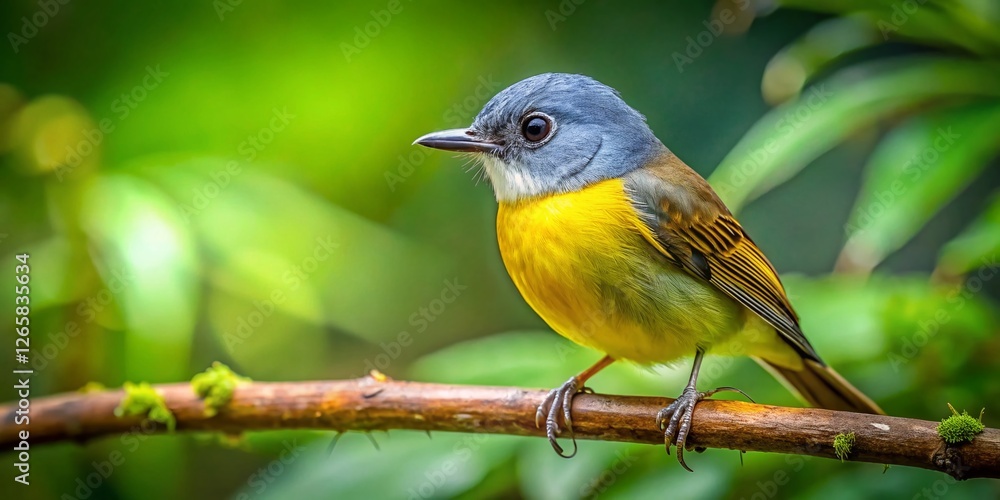 Obraz premium Grey-headed Canary-flycatcher Perched on Branch - Stunning Wildlife Photography