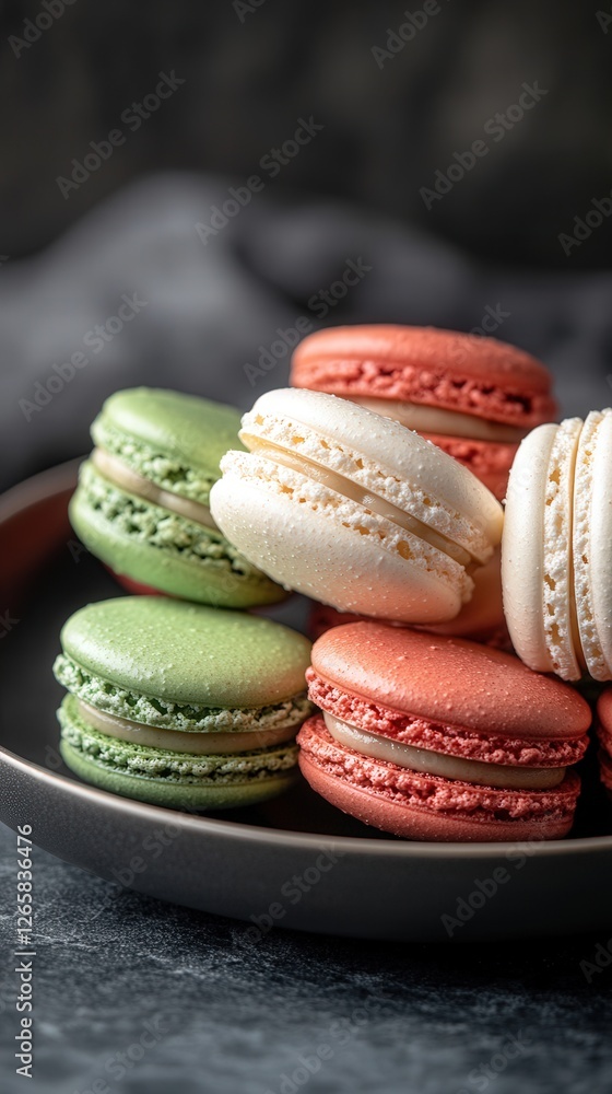 Obraz premium Colorful assortment of french macarons on display