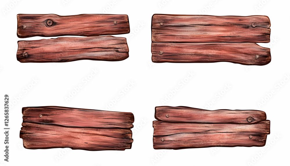 Wooden planks for signage. rustic textures, various styles on a white background Wooden planks for signage. rustic textures, various styles on a white background