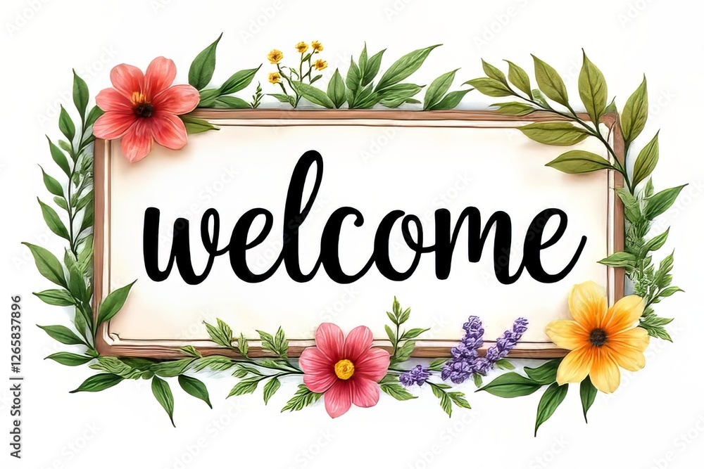 Floral Welcome Sign Design with Decorative Border Floral Welcome Sign Design with Decorative Border