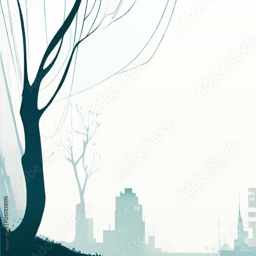 cityscape and park silhouette decoration vector with wahite area for insertion