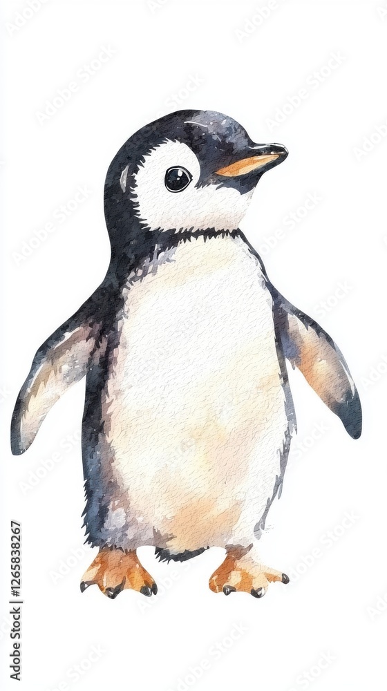 Naklejka premium Cute Watercolor Penguin Illustration on White Background