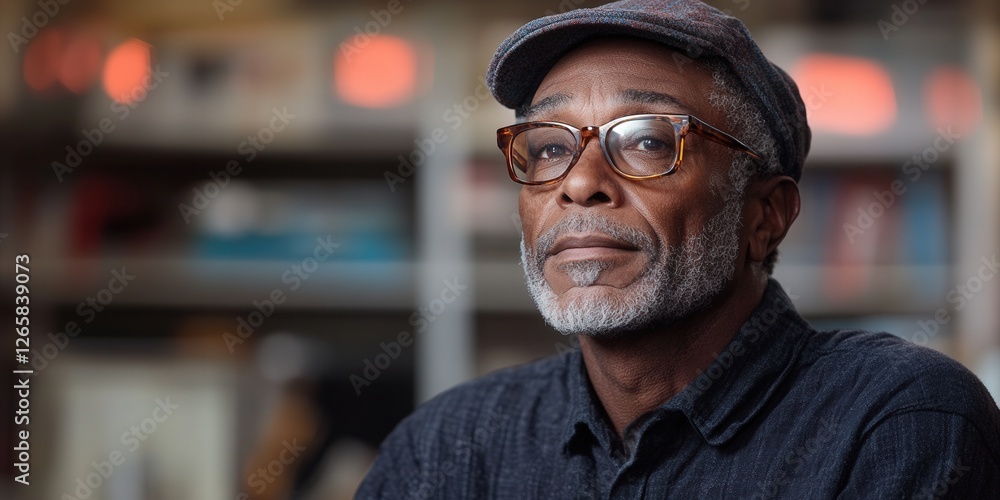 Mature man in thoughtful expression at library