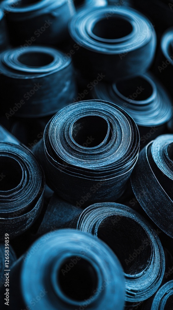Close-Up of Blue Rolled Materials in Artistic Composition Close-Up of Blue Rolled Materials in Artistic Composition