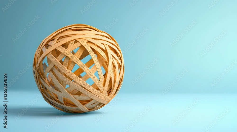 Decorative natural wood sphere on a soft blue background Decorative natural wood sphere on a soft blue background