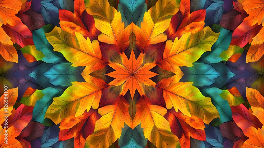 Vibrant Autumn Leaves Kaleidoscope Design Vibrant Autumn Leaves Kaleidoscope Design