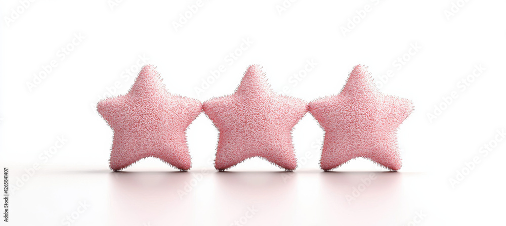 Three pink fuzzy stars on white background, creating soft and playful aesthetic Three pink fuzzy stars on white background, creating soft and playful aesthetic