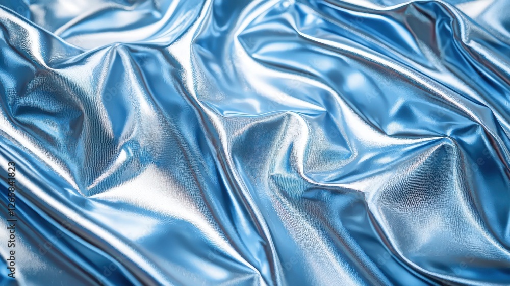 Shimmering Blue Satin Fabric Draped in Soft Waves and Creases Shimmering Blue Satin Fabric Draped in Soft Waves and Creases