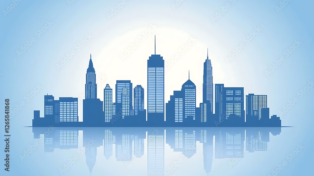 Fototapeta premium Blue Cityscape Skyline Reflection Modern Buildings