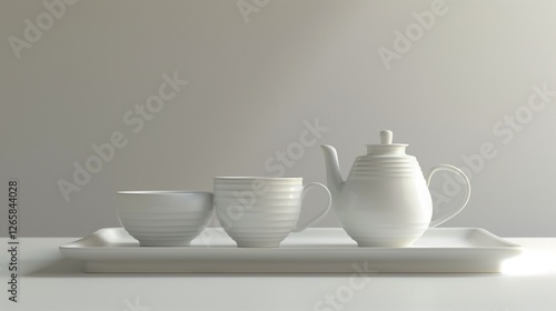 Wallpaper Mural A white tray with two cups and a teapot, sitting on a white surface. Torontodigital.ca