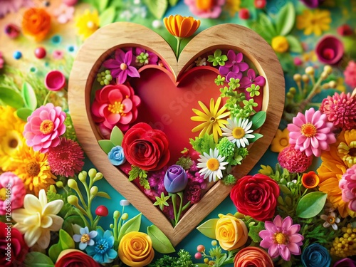 Happy Valentine's Day Papercut Heart & Flowers - Romantic Festive Design